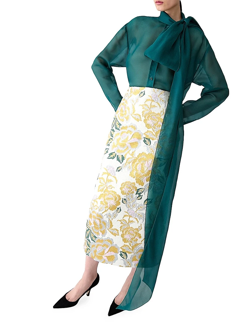 Floral Jacquard Midi-Skirt