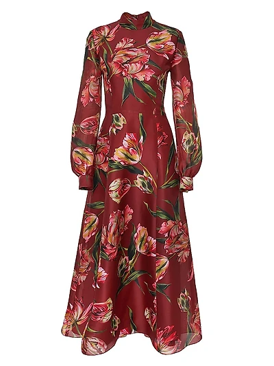 Floral-Print Silk Midi-Dress