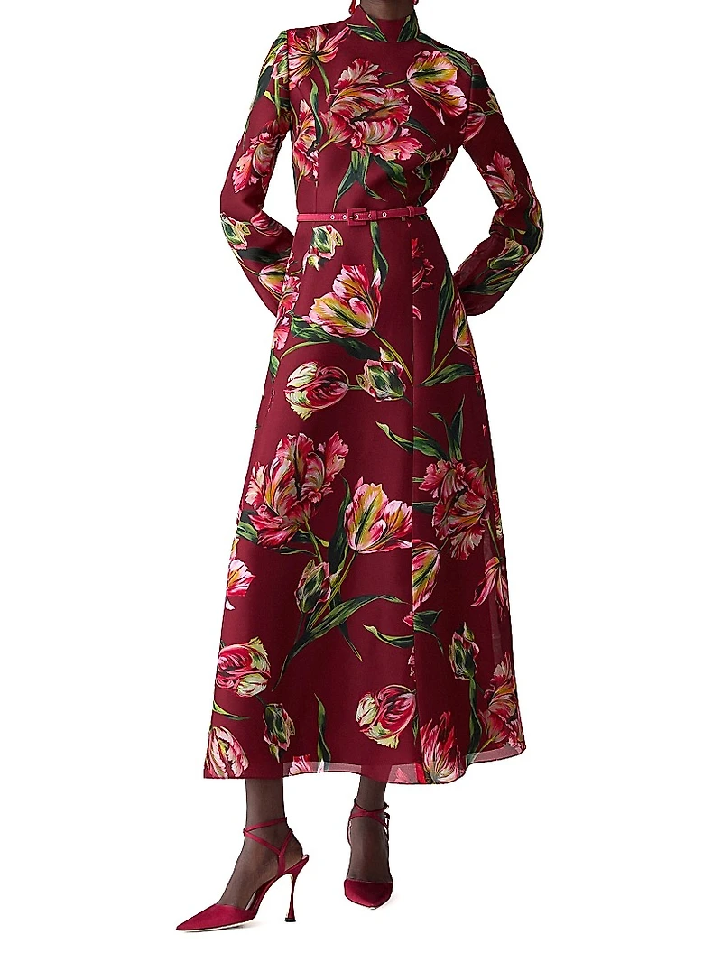 Floral-Print Silk Midi-Dress