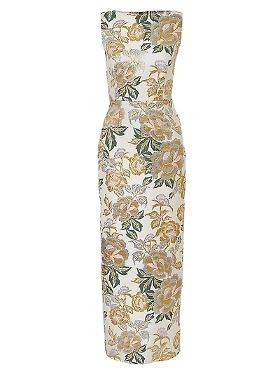 Floral Jacquard Sleeveless Gown