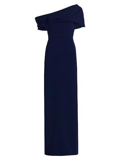 Draped Off-the-Shoulder Column Gown