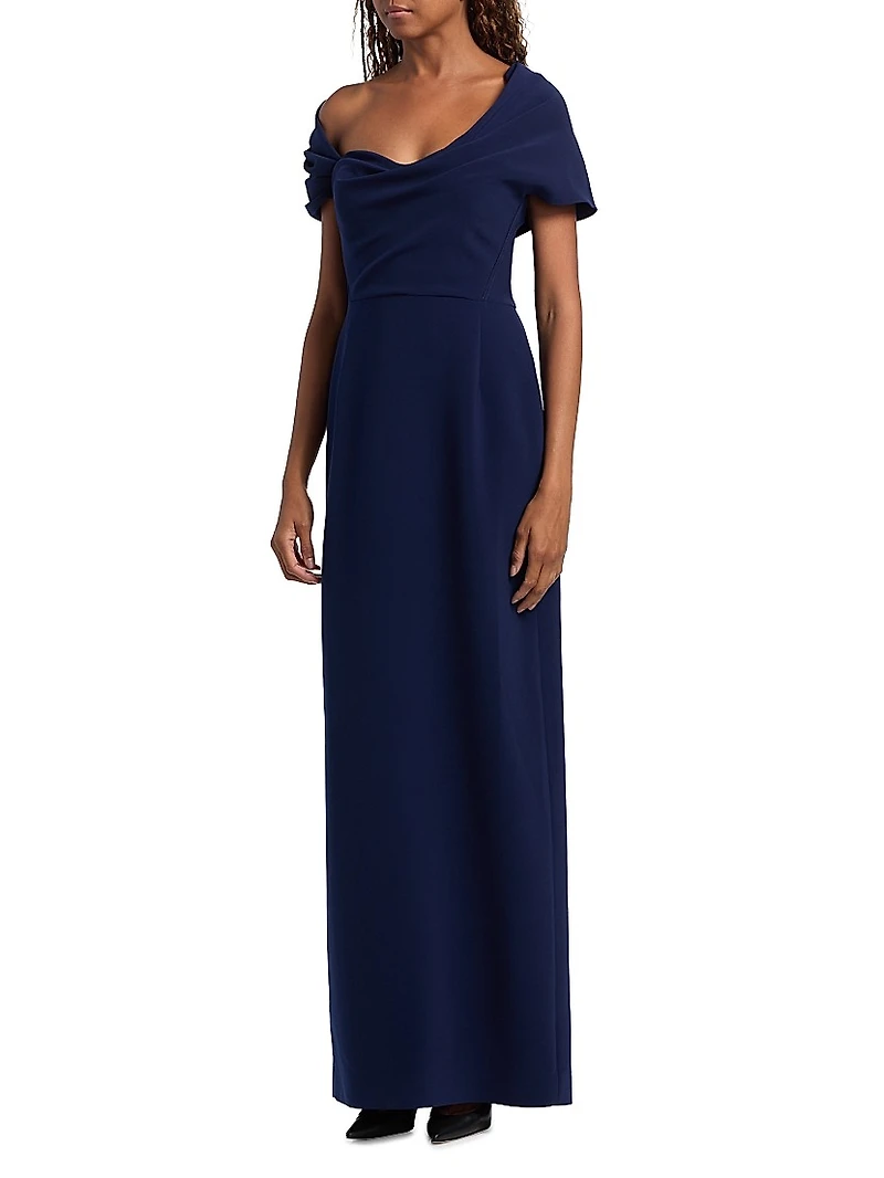 Draped Off-the-Shoulder Column Gown