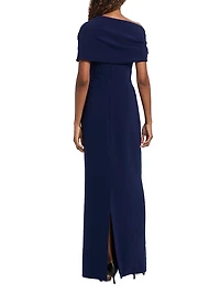Draped Off-the-Shoulder Column Gown