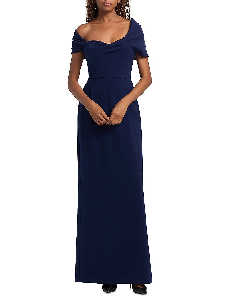 Draped Off-the-Shoulder Column Gown