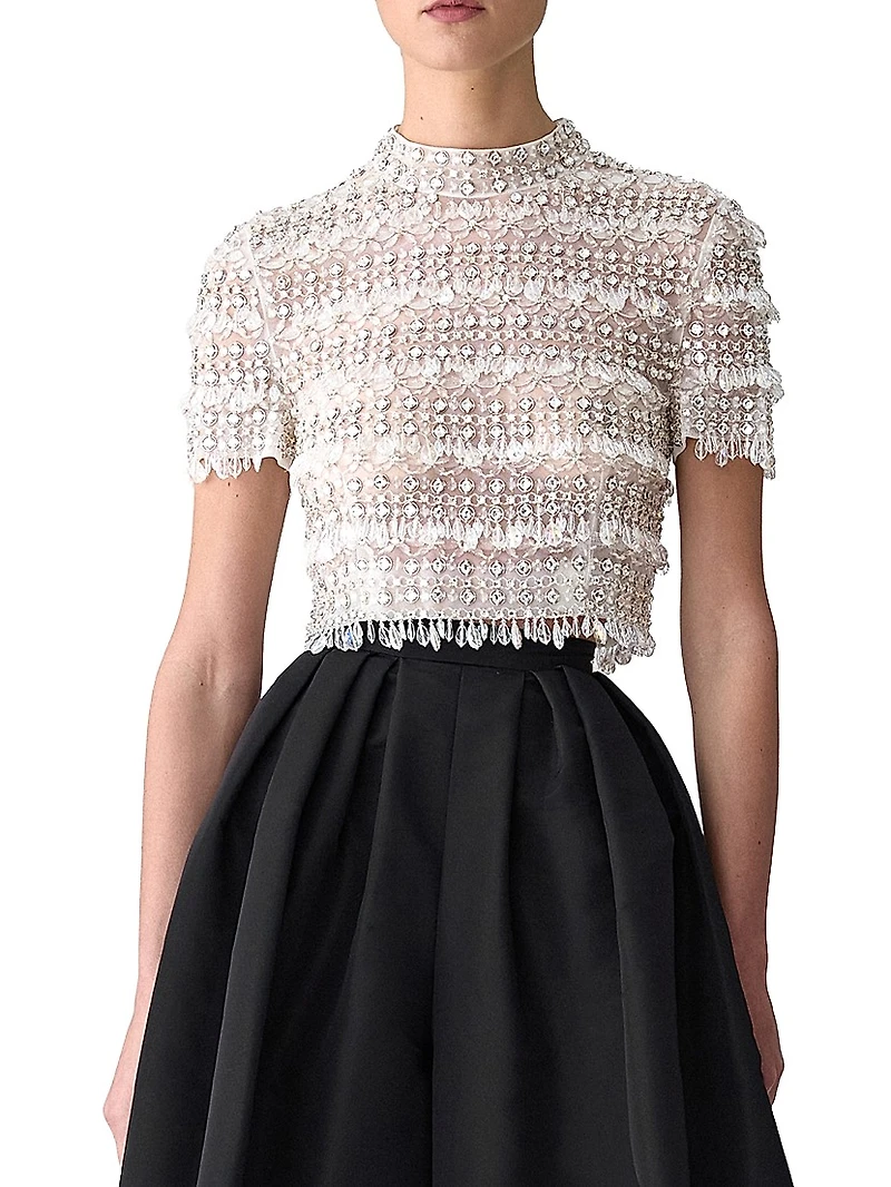 Embellished Short-Sleeve Crop Top