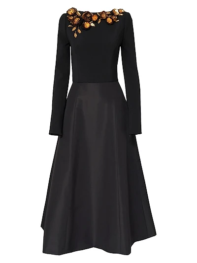Embellished Silk Fit & Flare Midi-Dress