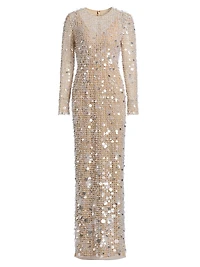Embellished Sequined Column Gown