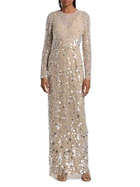 Embellished Sequined Column Gown
