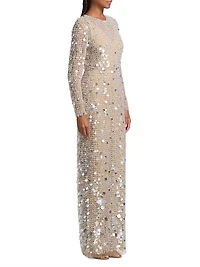 Embellished Sequined Column Gown