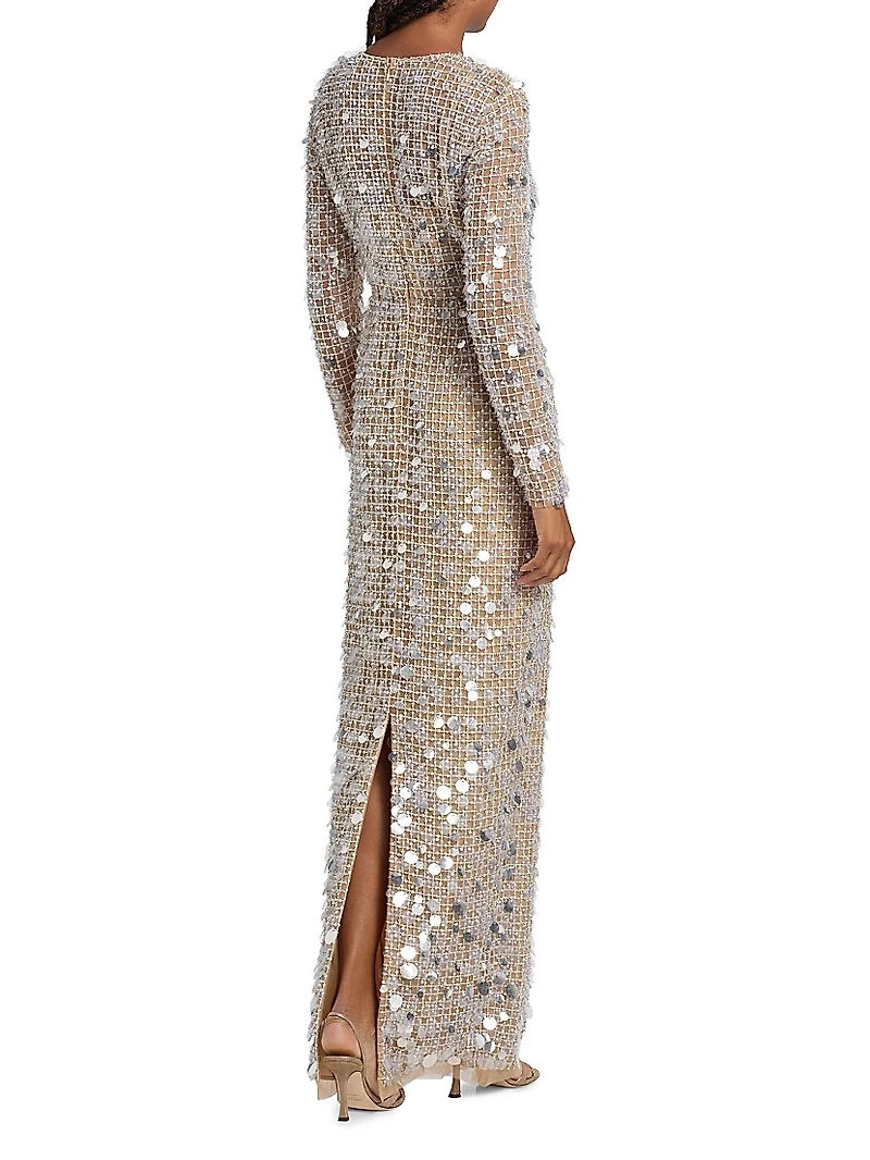 Embellished Sequined Column Gown