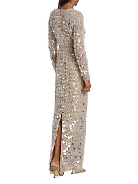 Embellished Sequined Column Gown
