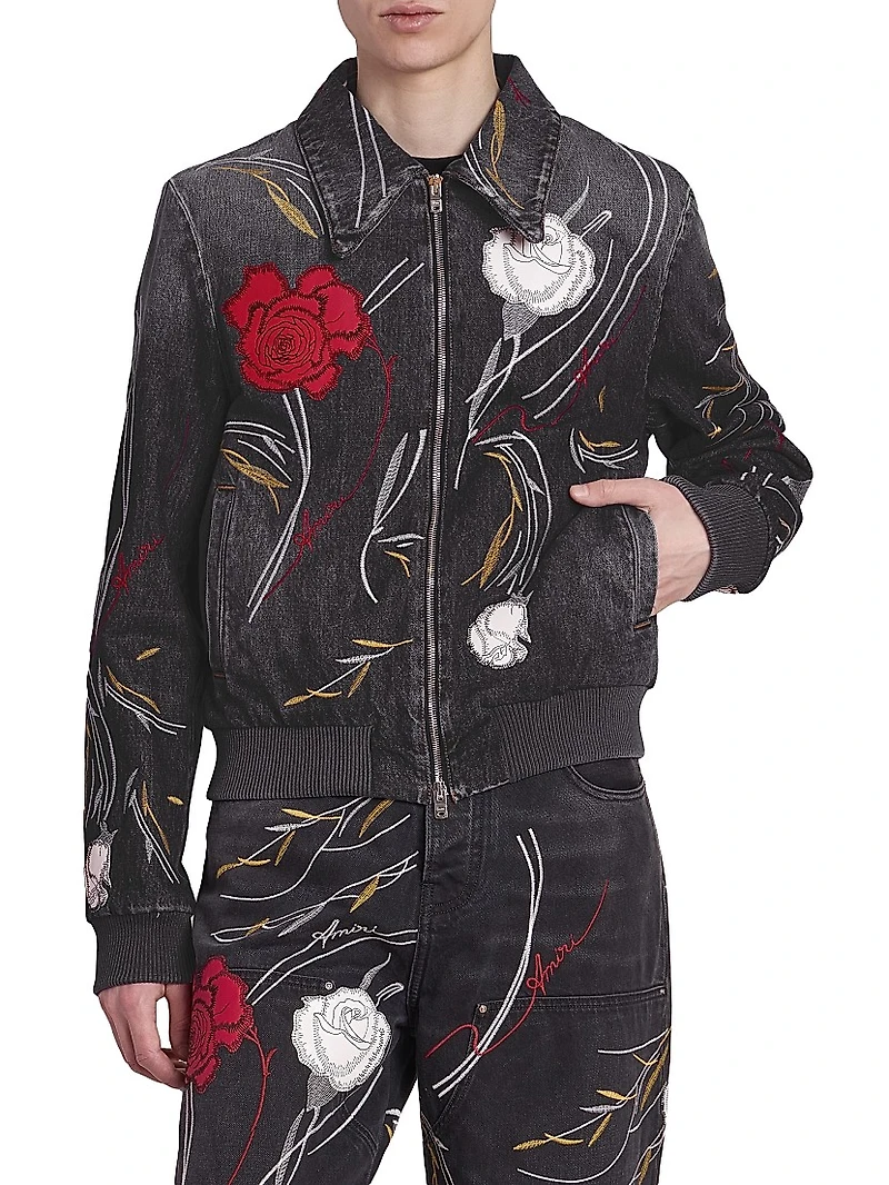 Floral Denim Blouson Jacket