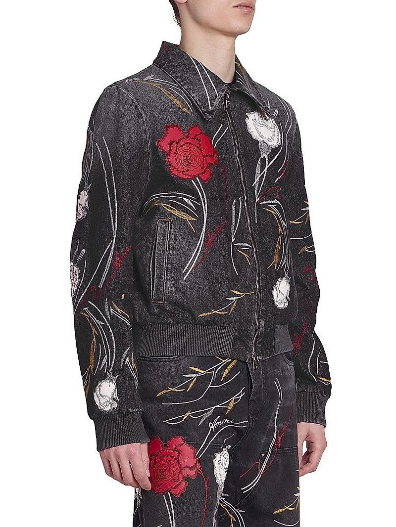 Floral Denim Blouson Jacket