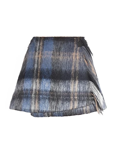 Plaid Fringe Mohair & Wool-Blend Miniskirt