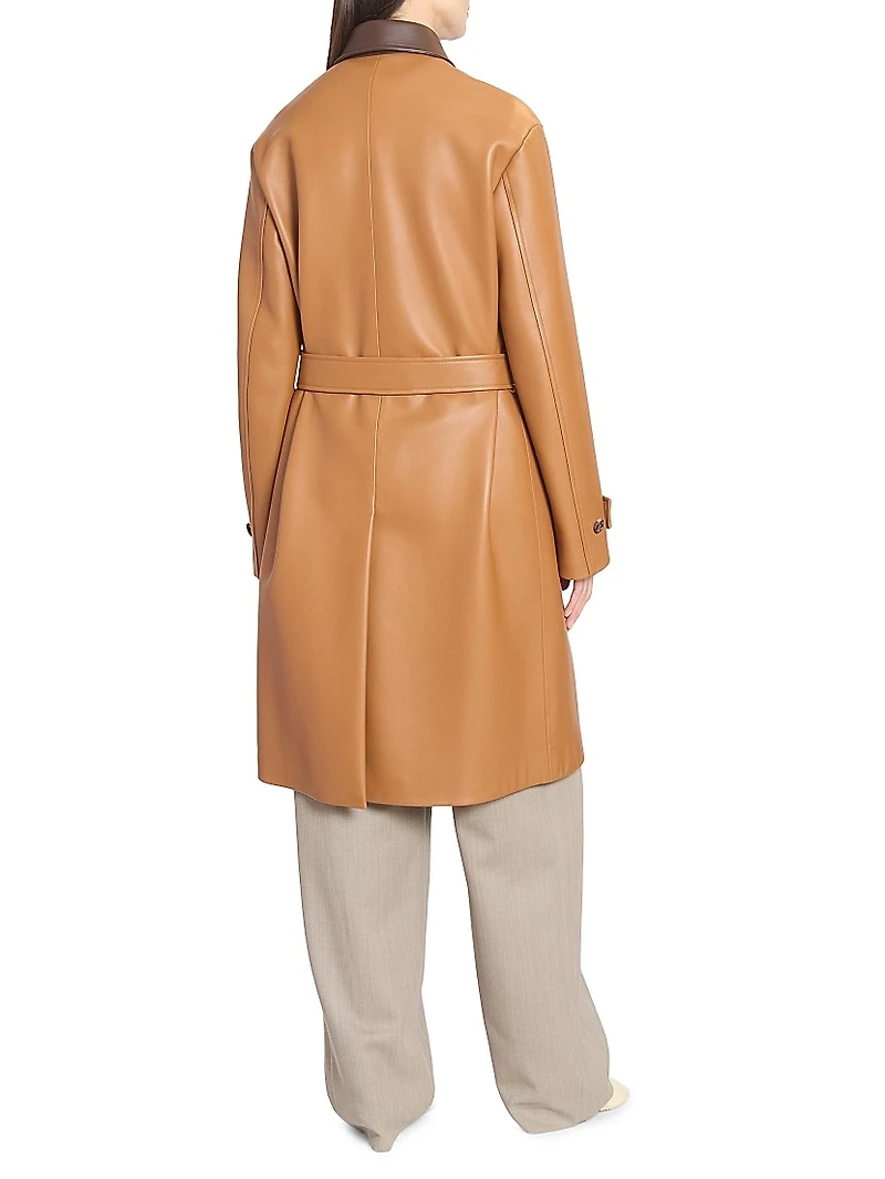 Colorblocked Leather Belted Coat