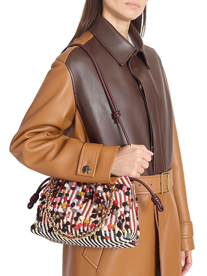 Colorblocked Leather Belted Coat