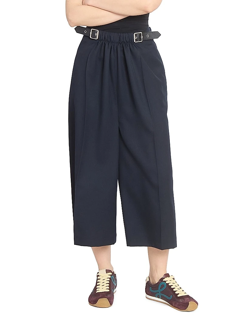 Wool-Blend Belted Crop Trousers