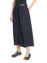 Wool-Blend Belted Crop Trousers