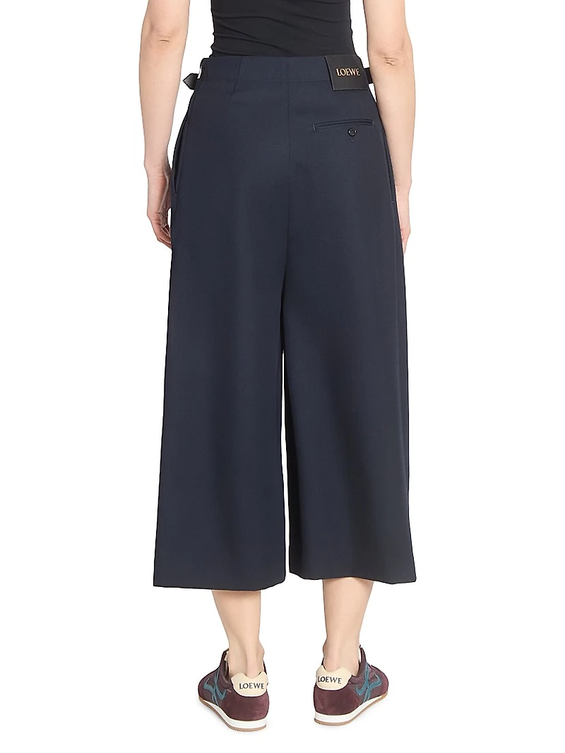 Wool-Blend Belted Crop Trousers