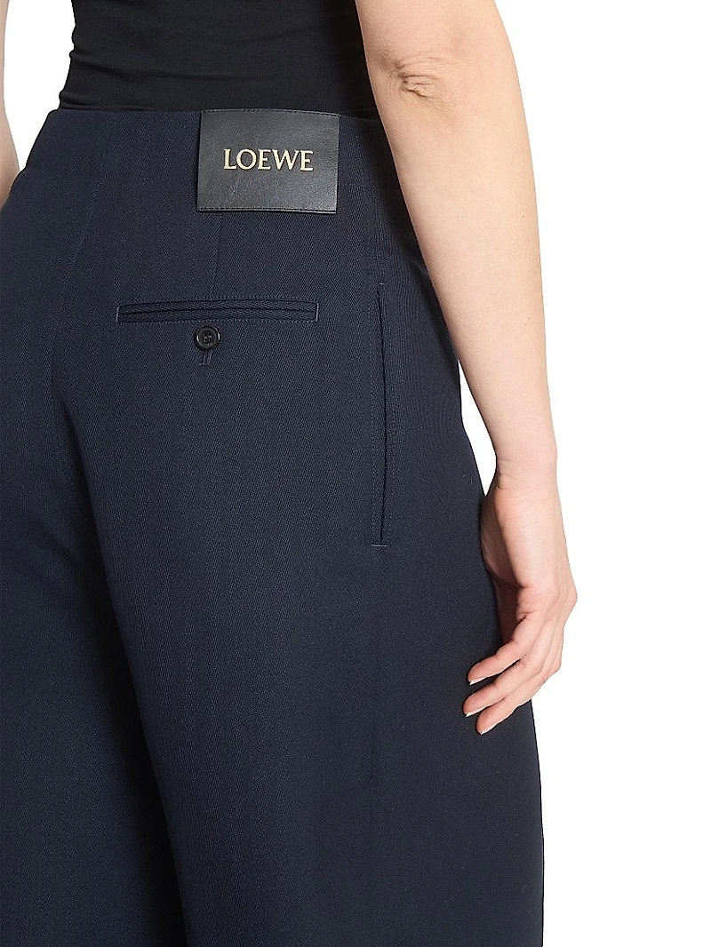 Wool-Blend Belted Crop Trousers