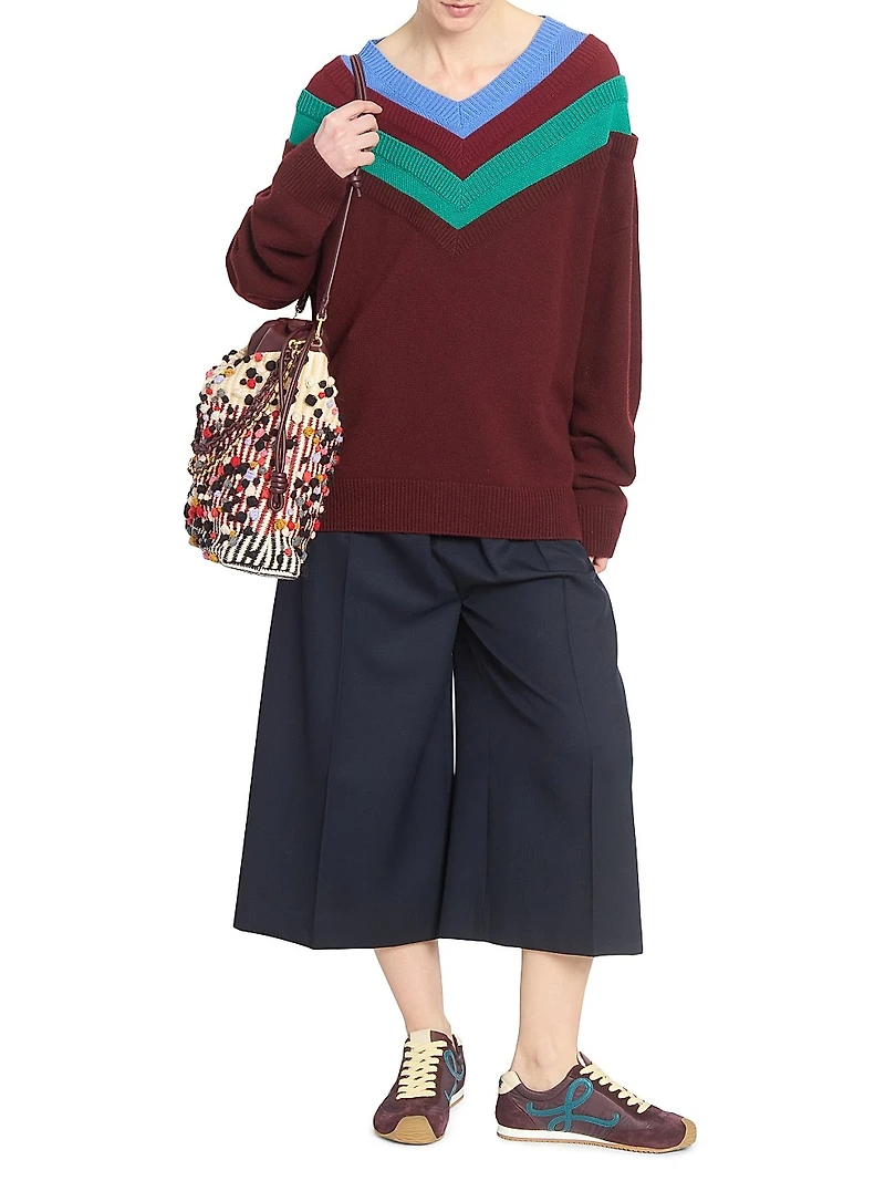 Wool-Blend Belted Crop Trousers
