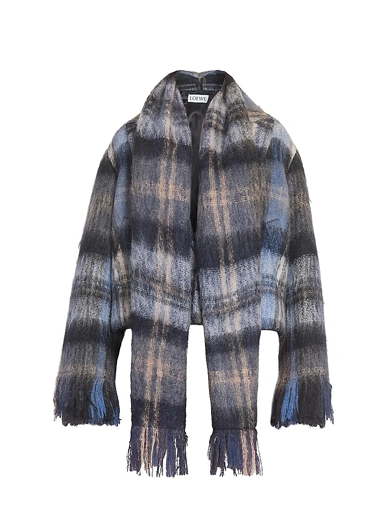 Plaid Mohair & Wool-Blend Scarf Jacket