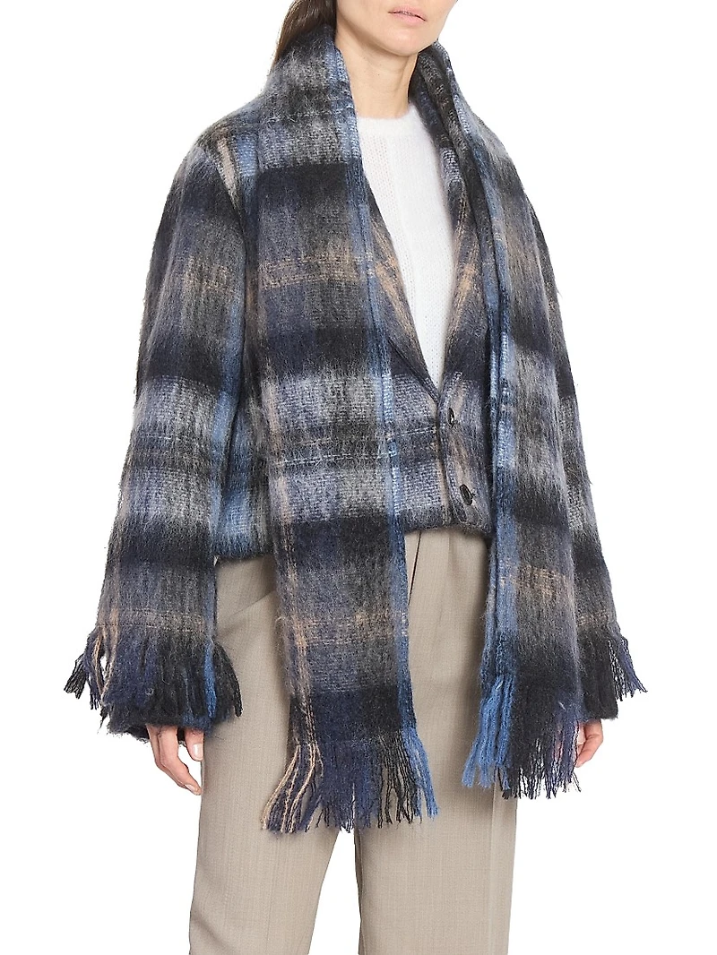 Plaid Mohair & Wool-Blend Scarf Jacket