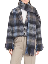 Plaid Mohair & Wool-Blend Scarf Jacket