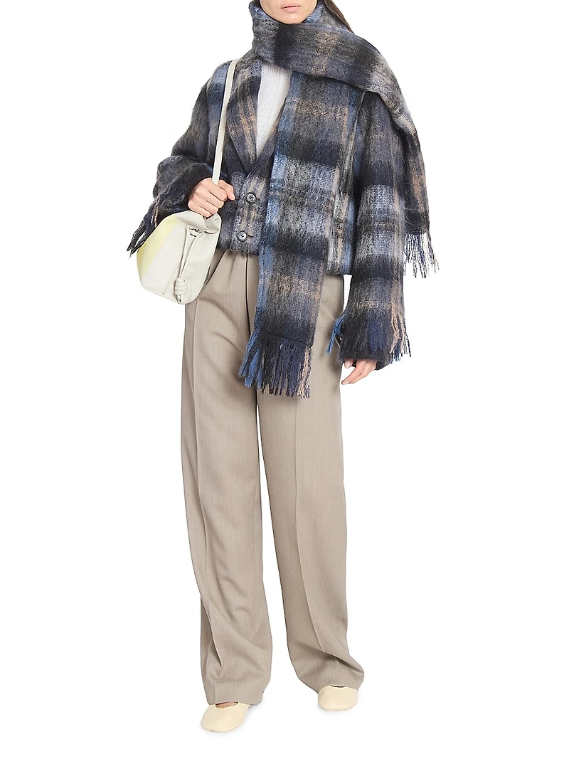 Plaid Mohair & Wool-Blend Scarf Jacket