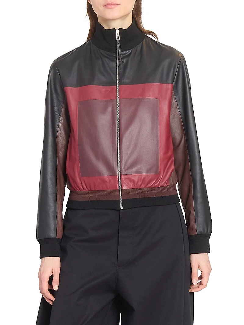 Colorblocked Leather Crop Jacket