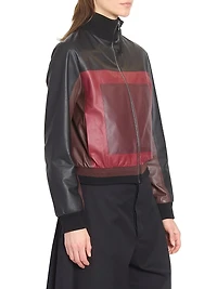Colorblocked Leather Crop Jacket