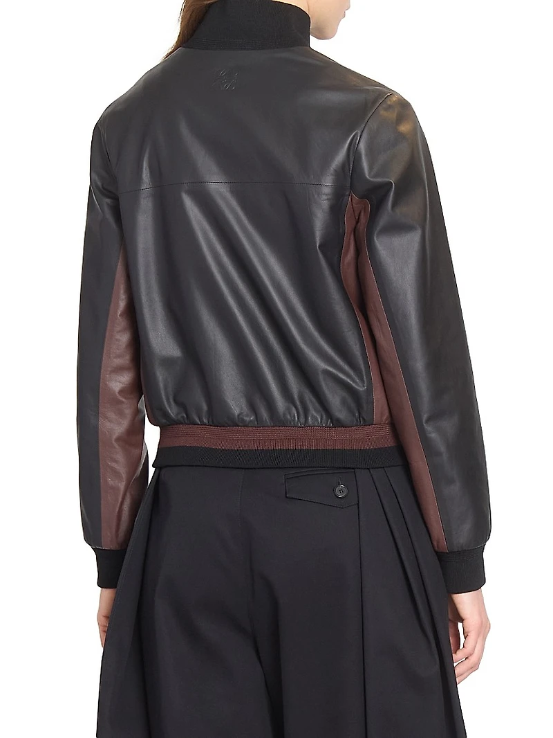 Colorblocked Leather Crop Jacket