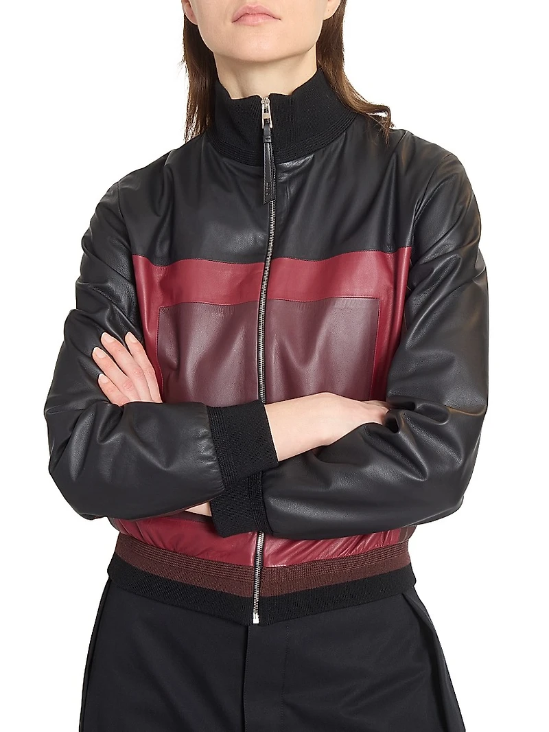 Colorblocked Leather Crop Jacket