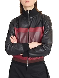 Colorblocked Leather Crop Jacket