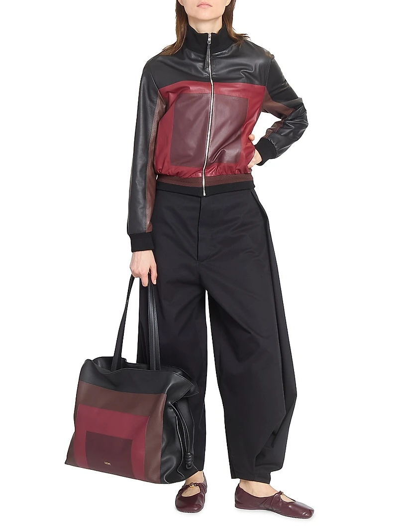 Colorblocked Leather Crop Jacket