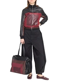 Colorblocked Leather Crop Jacket