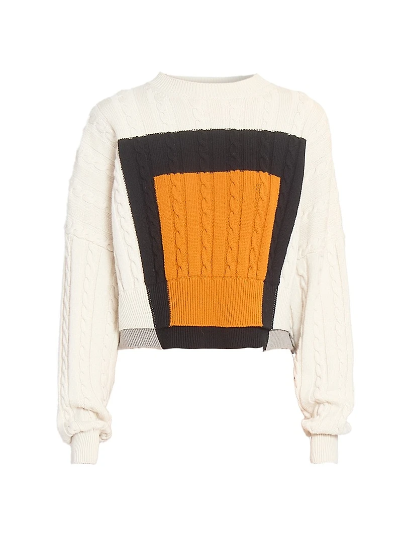 Colorblocked Cable-Knit Wool Sweater