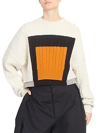 Colorblocked Cable-Knit Wool Sweater