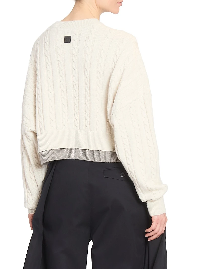 Colorblocked Cable-Knit Wool Sweater