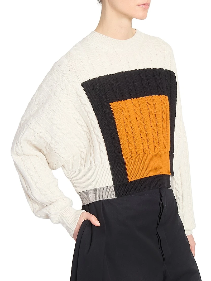 Colorblocked Cable-Knit Wool Sweater