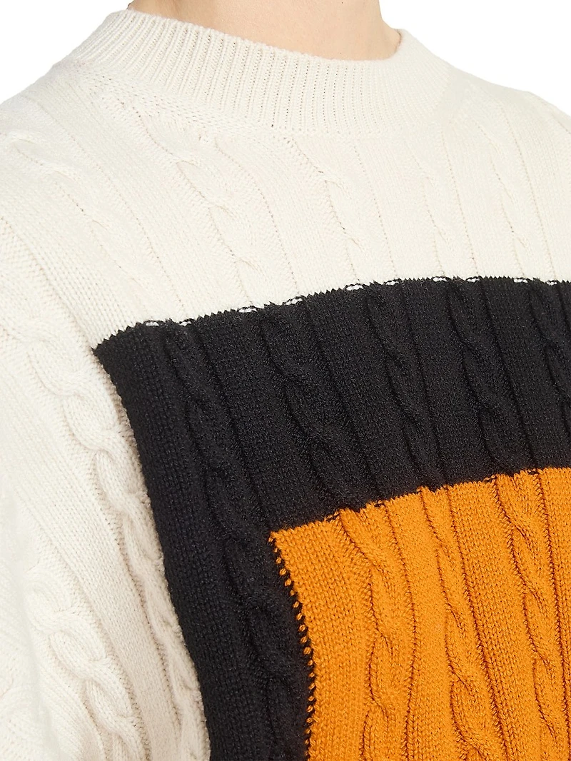 Colorblocked Cable-Knit Wool Sweater