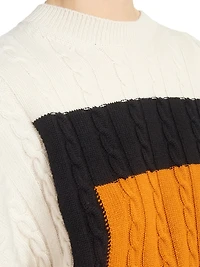 Colorblocked Cable-Knit Wool Sweater