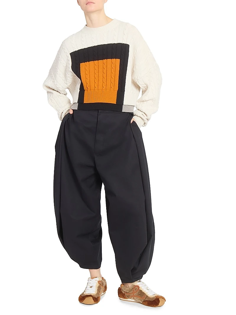 Colorblocked Cable-Knit Wool Sweater