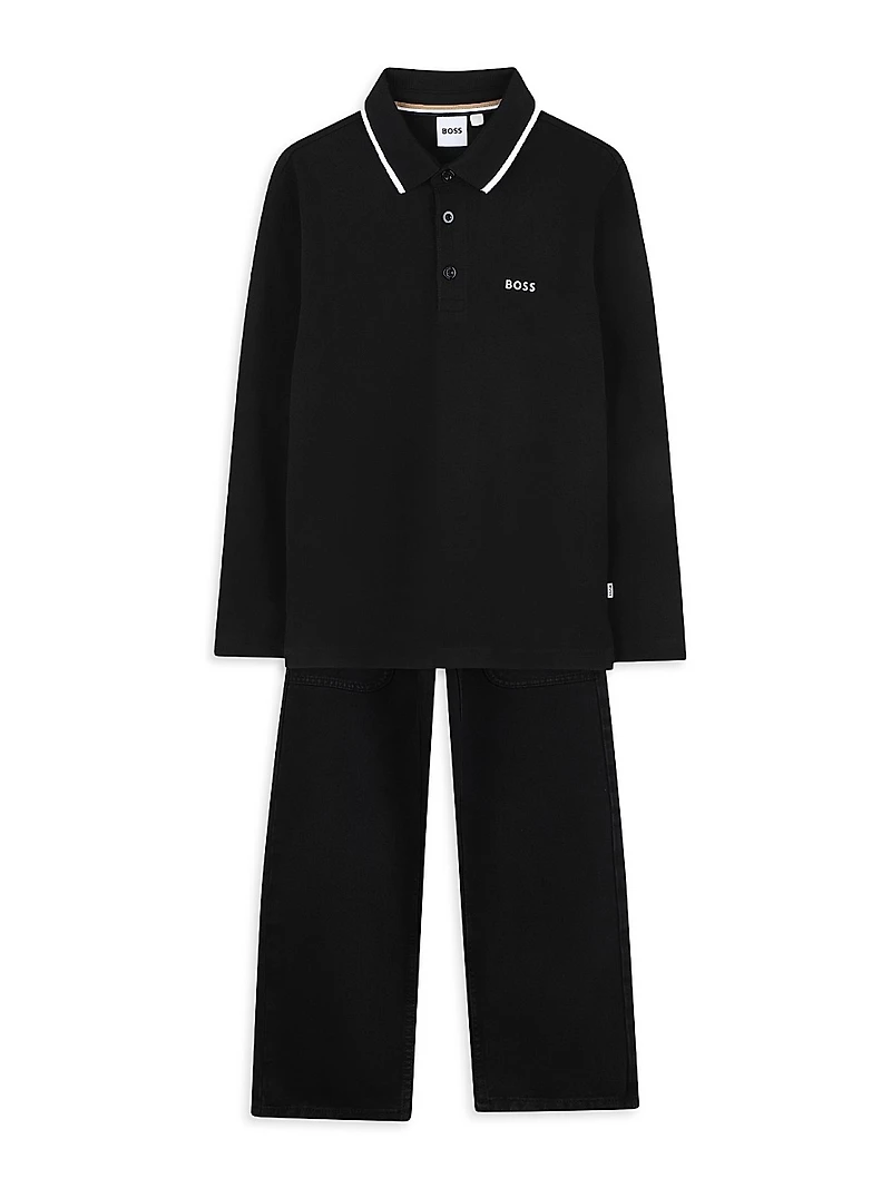 Little Boy's Logo Long-Sleeve Polo Shirt