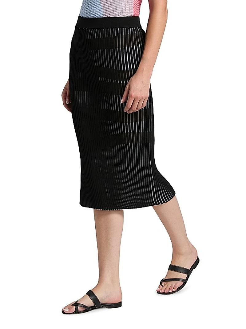 Stripe Plating Knit Midi-Skirt