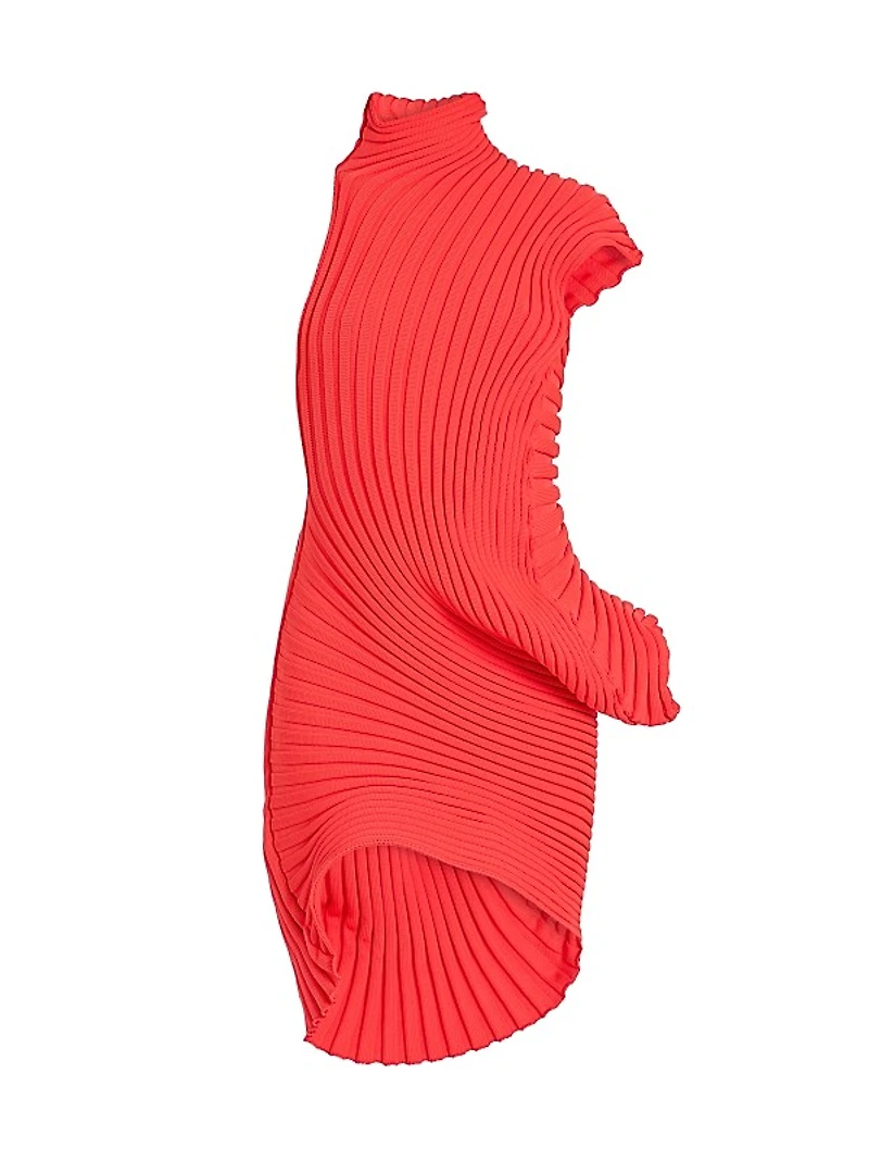 Asymmetric Rib-Knit Minidress