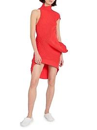 Asymmetric Rib-Knit Minidress