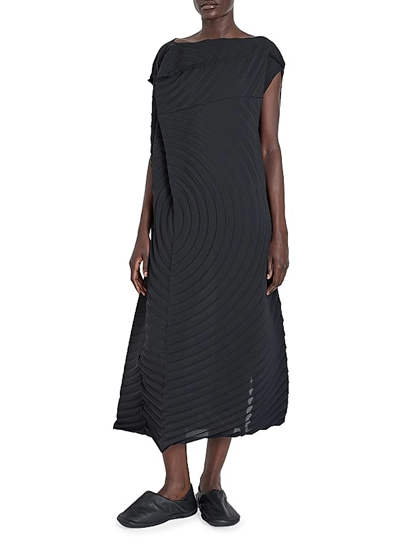 Paper Bag Pleated Midi-Dress