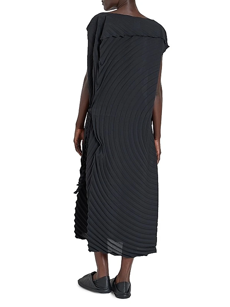 Paper Bag Pleated Midi-Dress
