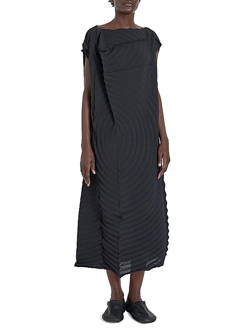 Paper Bag Pleated Midi-Dress